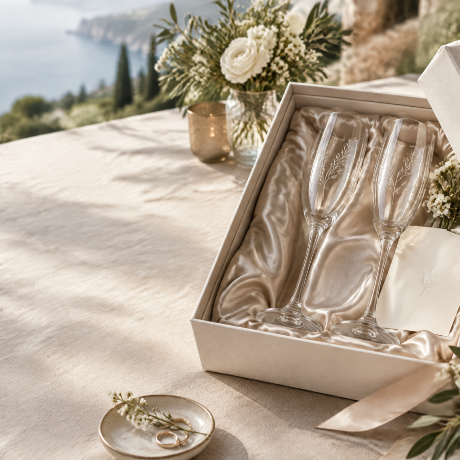 Engraved glassware for weddings and engagements